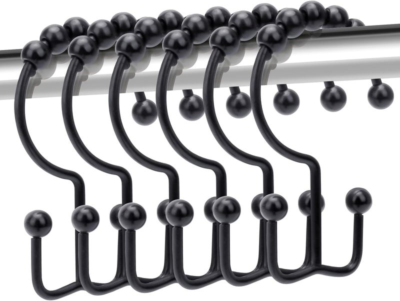 LifHap Shower Curtain Hooks,Double Sided Black Shower Curtain Hooks Rust Proof,Set of 12 Stainless Steel Shower Hooks for Both Curtain and Liner,Chrome - Image 1
